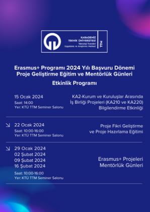 Erasmus+ Programı 2024 Yılı Başvuru Dönemi Proje Geliştirme Eğitim ve Mentörlük Günleri
