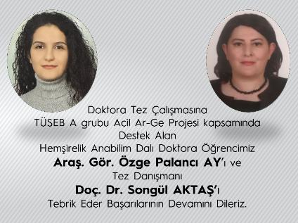 Öğrencimiz Özge Palancı AY'ın doktora tez çalışması TÜSEB A grubu Acil Ar-Ge Projesi Kapsamında desteklendi.