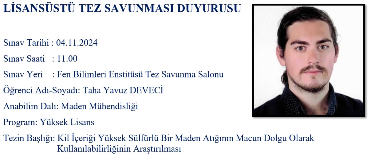 Lisansüstü Tez Savunma Sınavı Taha Yavuz DEVECİ