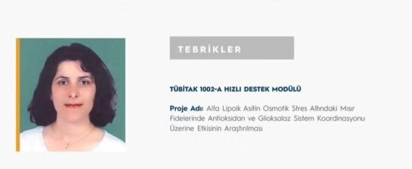 Prof. Dr. Rabiye TERZİ'nin Tübitak 1002 Hızlı Destek Programı projesi desteklenmiştir.