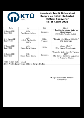 15-21 Kasım 2021 Haftalık Kültürel Faaliyetler