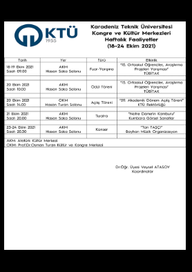 18-24 Ekim 2021 Haftalık Kültürel Faaliyetler