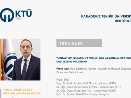 Prof. Dr. Ali Osman BELDÜZ'e TÜBİTAK 1001 Proje Desteği