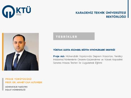 Prof. Dr. Ahmet Can ALTUNIŞIK'a TÜBİTAK 2237/A Proje Desteği