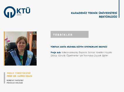 Prof. Dr. Hatice ODACI'ya TÜBİTAK 2237/A Proje Desteği