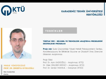 Prof. Dr. Zekeriya BIYIKLIOĞLU'na TÜBİTAK 1001 Proje Desteği