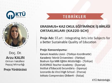 Fakültemiz Peyzaj Mimarlığı Öğretim Üyesi Doç. Dr. Arzu Kalın'a Erasmus+ KA2 Proje Desteği