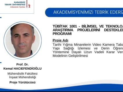 Prof. Dr. Kemal HACIEFENDİOĞLU 'nun TÜBİTAK 1001 projesi kabul edilmiştir.
