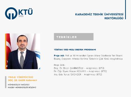 Doç. Dr. Kadir KARAMAN'a TÜBİTAK 1002 Proje Desteği