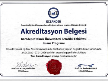 Karadeniz Technical University Faculty of Pharmacy Has Been Accredited